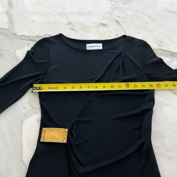 EMILIO PUCCI BLACK FAUX WRAP GOLD BUCKLE DRESS MODEL 36RH41 SIZE IT 40 / US 6 - Picture 8 of 17